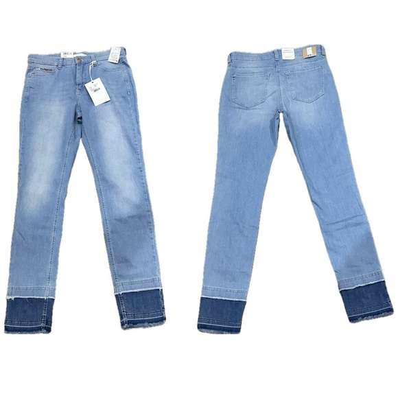 👖💎 MAC Jeans Skinny Redone Hem | NWT Patchwork Raw Edge Cropped Denim, Women’s 6 - Picture 2 of 5